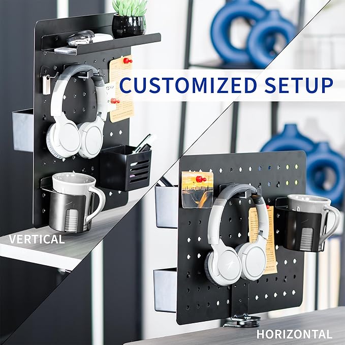 VIVO Steel Clamp-on Rotating Pegboard, 17 x 13 inch Magnetic Peg Board, Above or Below Desk Accessory Organizer, Black, PP-DK01C