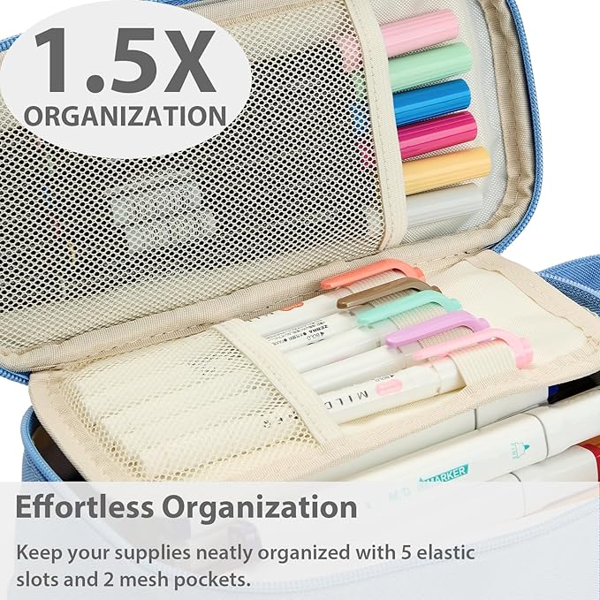 Pencil Case Pouch Box Bag School Supplies Girls Boys Kids, Cute Preppy Stuff Large Big Capacity Aesthetic Pen Organizer, Back to College Stationary, Cornflower Blue, Standard Stlye, 1800ml