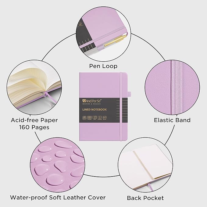 A5 Lined Leather Journal and Pen Set (3 packs), Hardcover Notebook with Pen, 160 Pages 100gsm Thick Ruled Paper for Men Women, for Work, Business, School or Home Writing, 5.7'' x 8'' (Purple)