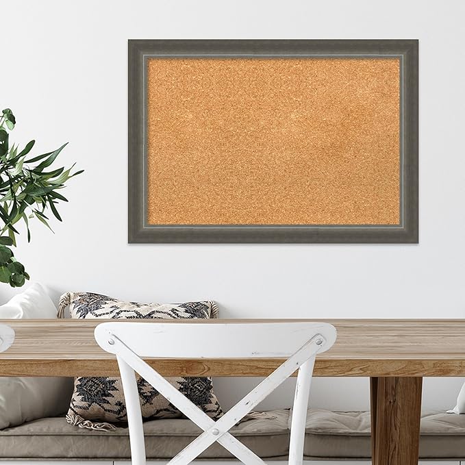 Amanti Art Natural Cork Board for Wall, 19x27 Vision Board with Silver Wood Frame, Medium Corkboard Office Decor for Home Organization, Casual Corkboard Pinboard to Display Items for Home