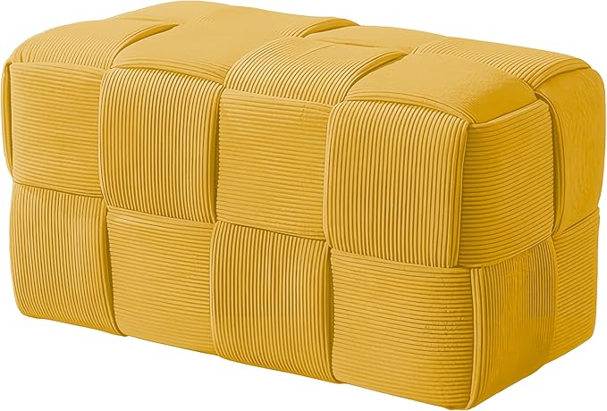 Ottoman Foot Rest Soft and Comfortable Ottoman Square Corduroy Woven Design Sofa Stool (Yellow-L)
