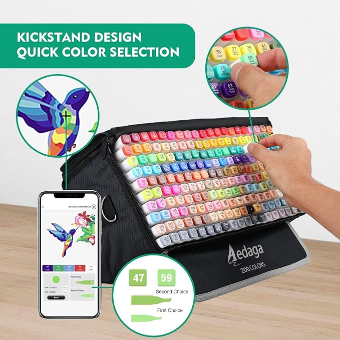 200 Colors Alcohol Markers with Free App, Dual Tip Art Marker with Kickstand Case for Artists Adults and Kids. Alcohol Based Markers for Coloring Painting Sketching and Drawing, Great Gift.