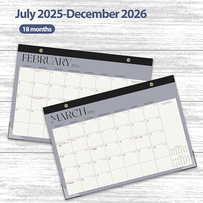 Desk Calendar 2025-2026, Monthly Desktop Large Calendar (July 2025 - December 2026) 17" x 12" Desk Wall Planner for Family Office Teacher School, Blue