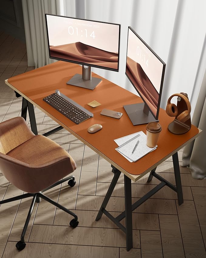 YSAGi Leather Desk Protector, Office Mat, Large Mouse Mat, Non-Slip PU Leather Blotter, Laptop Desk Pad, Waterproof Writing Pad for Office and Home (Brown, 47.2" x 23.6")