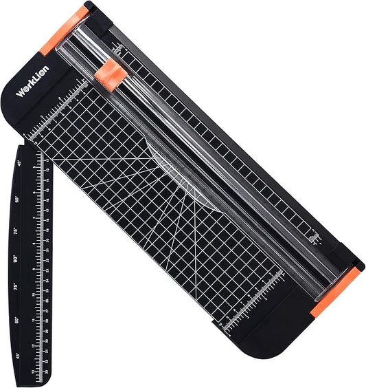 WORKLION Paper Cutter - A4 Paper Craft Cutter with Security Blade for Cut Gift Card, Coupon, Label, Cardstock, Photo, 12 inch Black Office Paper Trimmer