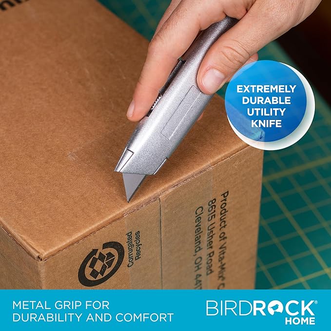 INTERNET'S BEST Premium Utility Knife Set | Retractable Box Cutter with Metal Handle | Heavy-Duty Cutting for Cardboard, Carpet, Plastic | Retractable Blade | Includes 2 Razor Knives & Extra Blades