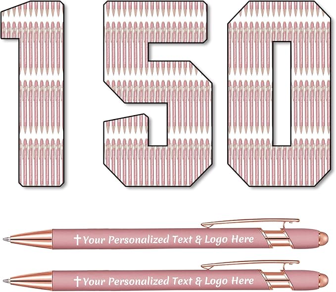 STREADVE 150 Personalized Custom Pens Engraved Writing Pen with Name Logo, Customized Promotional Items Stylus Pen Gifts for Women Realtor Nurse Wedding Business, Rose Gold