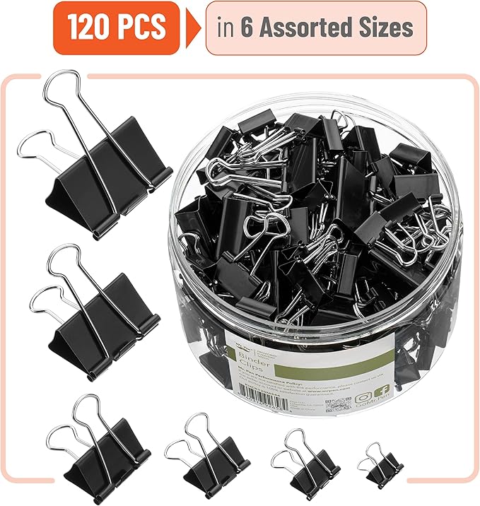 Mr. Pen- Binder Clips, 120 Pcs, Assorted Sizes, Black, Medium, Small, Office Supplies, Paper Clips