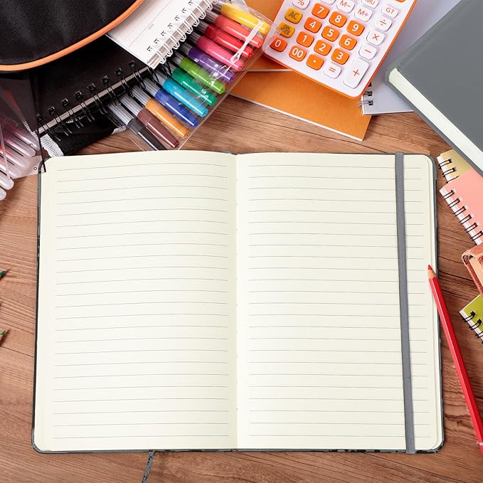 Honoson 20 Pack Lined Journal Notebooks A5 Hardcover Executive Notebook 5.5" x 8.3" PU Leather Wide Ruled Journals Bulk with Elastic Band for Home Business Office School Supplies(Gray)