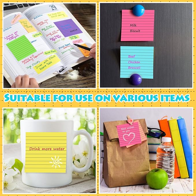 Yexiya 64 Pcs Lined Sticky Notes Self Stick Notes with Lines Bright Assorted Colors Sticky Pad for Home Office Products Post Memos, 1920 Sheets(4 x 4 Inch,Chic Color)