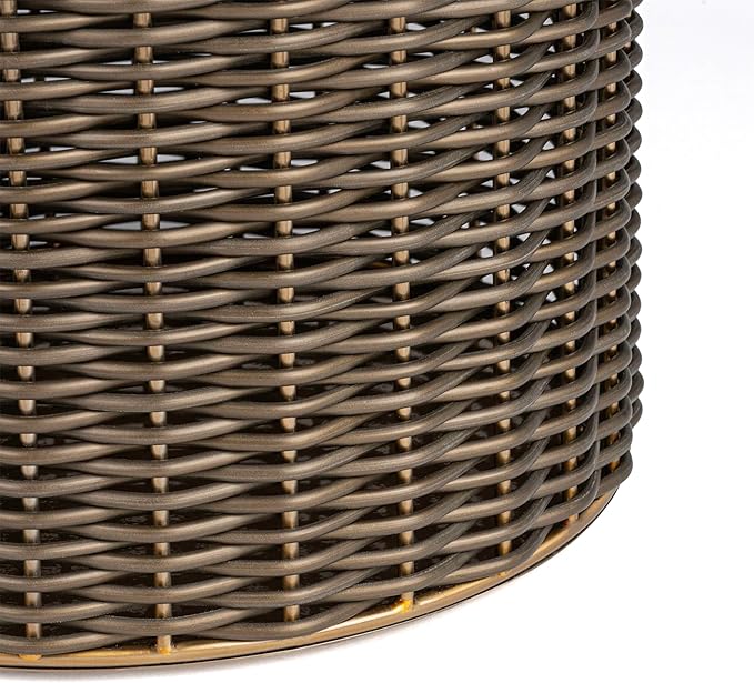 happimess HPM1102A Asher Modern 4.13-Gallon 2-Tone Faux Wicker/Metal Cylinder Waste Basket, Bronze/Coffee for Home, Bathroom, Living Room, Office, Bedroom, Kitchen