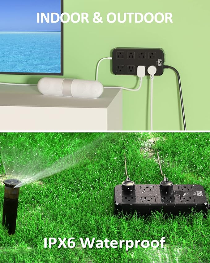 Outdoor Power Strip Weatherproof, Waterproof Surge Protector with 8 Wide Outlet with 3 USB Ports, 10FT Extension Cord,1875W Overload Protection,Outlet Extender for Christmas Lights ETL Listed Black