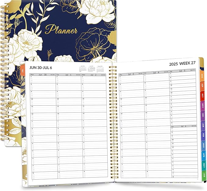 SUNEE 2025-2026 Appointment Book, Quarter-Hourly, Weekly & Monthly - from July 2025 to June 2026, 8.5"x11" Academic Planner, Flexible Cover, Note Pages, Bookmark, Spiral Binding, Vintage