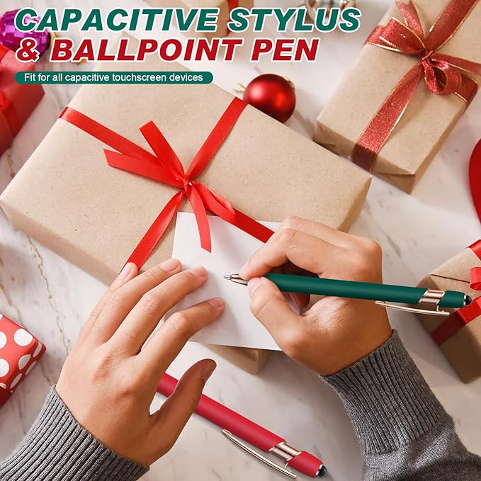 Tenare 12 Pieces 2 in 1 Stylus Metal Ballpoint Pen with Stylus Tip, 1.0 mm Black Ink Ballpoint Pen for Touch Screens(Red and Green)