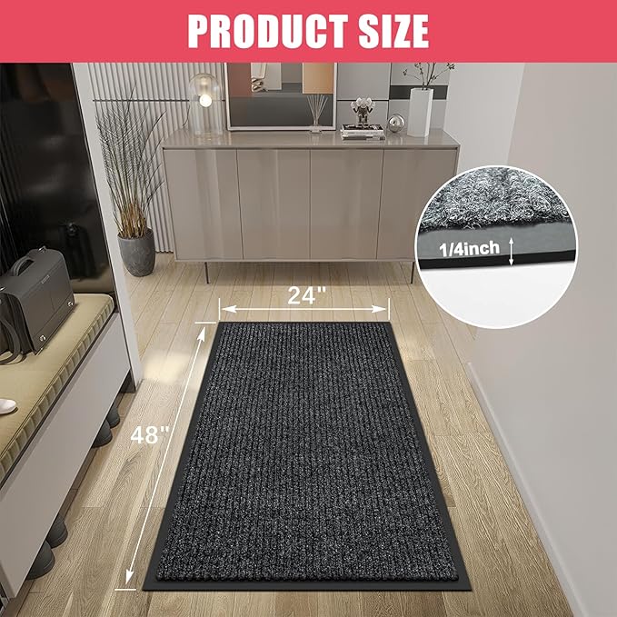 Kuyal Front Door Mat, 2'x4' Indoor Outdoor Entrance Mat, Commercial Floor Mats Inside Outside Entrance, Heavy Duty Durable Welcome, Rubber Backing Non Slip Outdoor Mats for Entryway,Black