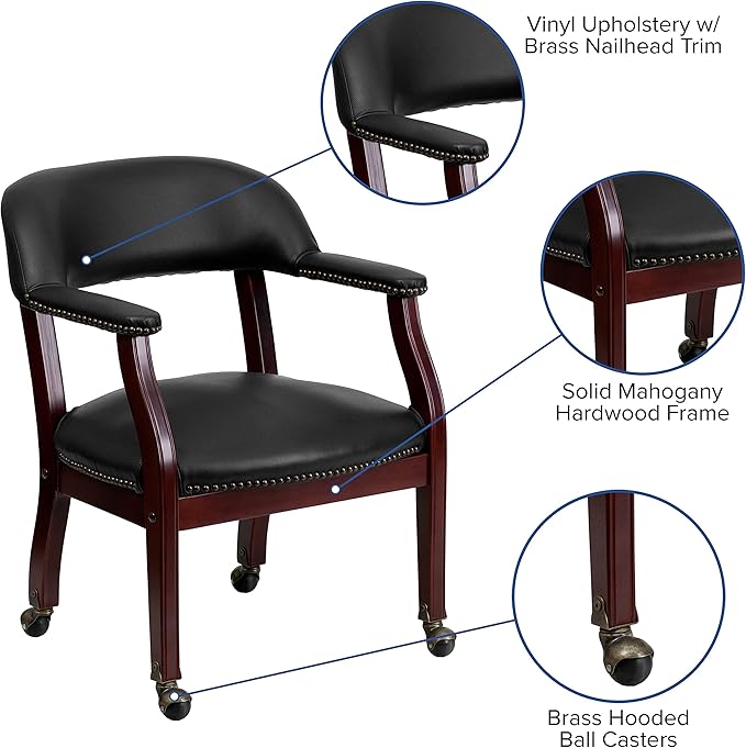 EMMA + OLIVER Black Vinyl Luxurious Conference Chair with Casters