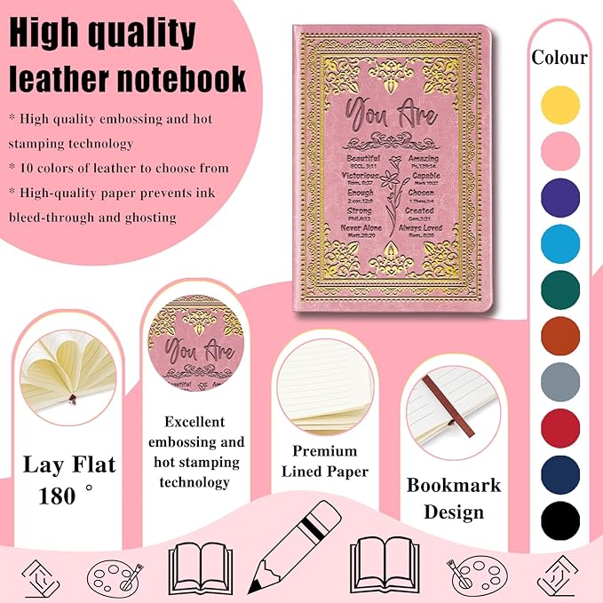 Pink A5 Lined Leather Journal Notebook,Inspirational Christian Gifts Hardcover Executive Notebooks for Men Women,200 Pages 100 Gsm Thick Ruled Paper Daily Diary for School,Family ,Friends,Work (You Beautiful Pink)