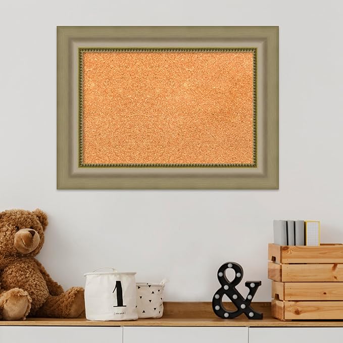 Amanti Art Natural Cork Board for Wall, 17x23 Vision Board with Silver Wood Frame, Small Corkboard Office Decor for Home Organization, Traditional Corkboard Pinboard to Display Items for Home