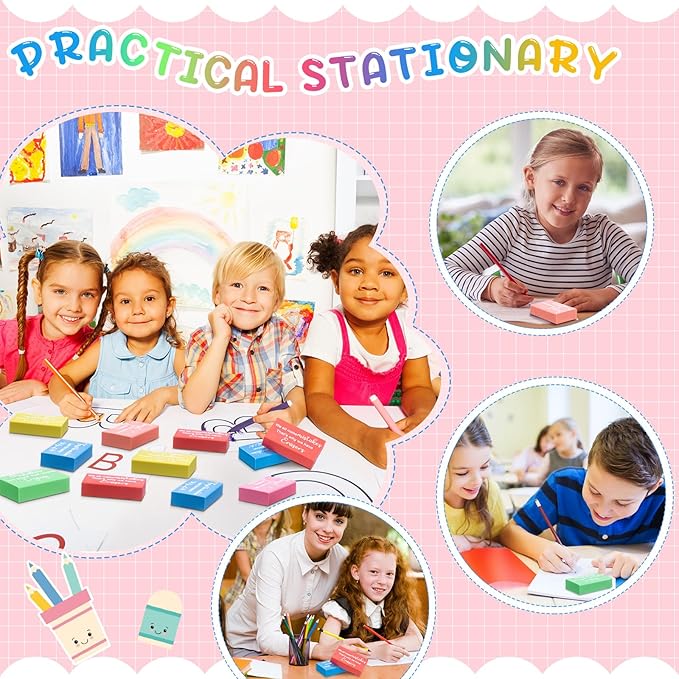 Nezyo 150 Pcs Inspirational Erasers Bulk for Kids Back to School Gifts Neon Colored Pencil Erasers Motivational Reward Supplies for Classroom Students Drawing