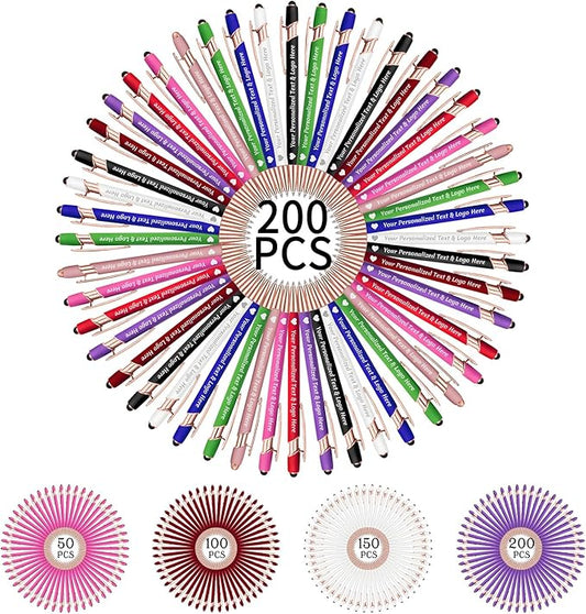 STREADVE 200 Personalized Custom Pens Engraved Writing Pen with Name Logo, Customized Promotional Items Stylus Pen Gifts for Men Women Realtor Business Reunion Wedding