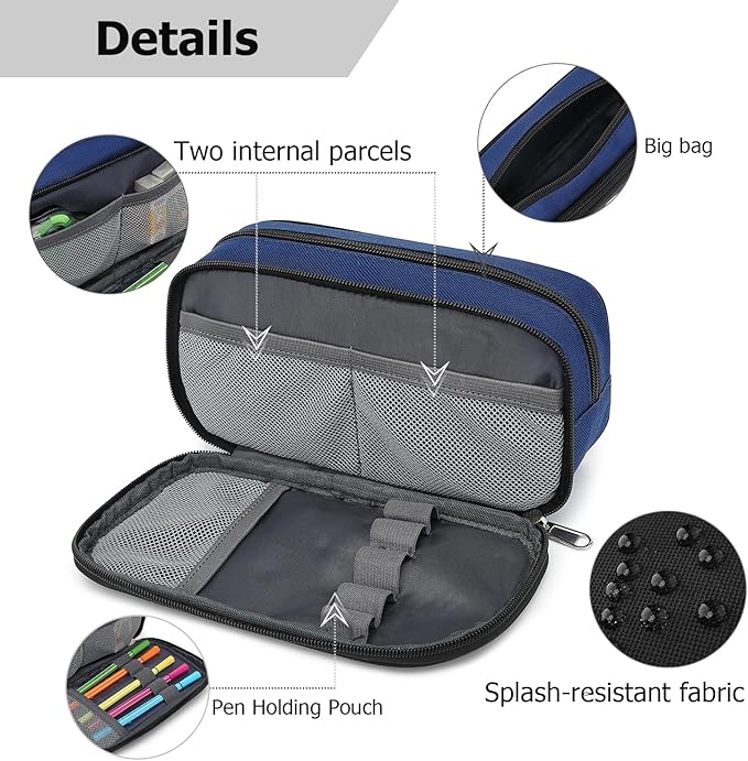 Large Capacity Pencil Case Multi-Slot Pencil Pouch Durable Pencil Box Portable Office Pen Bag with Zipper