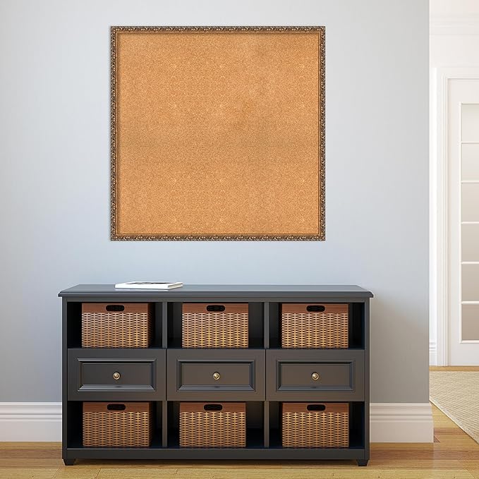 Amanti Art Natural Cork Board for Wall, 36x36 Vision Board with Bronze Frame, Oversize Corkboard Office Decor for Home Organization, Traditional Corkboard Pinboard to Display Items for Home