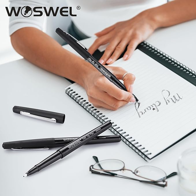 Black Felt Tip Pens, 32 Black Pens, 0.7mm Medium Point Felt Pens, Felt Tip Markers Pens for Journaling, Note Taking, Planner, Writing,Drawing.Perfect for Art Office and School Supplies