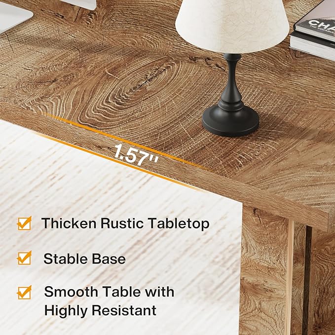 Tribesigns 63-inch Executive Desk, Vintage Home Office Computer Desk with Large Tabletop, Farmhouse Wood Writing Conference Table Workstation for Office, Study, Light Oak Brown