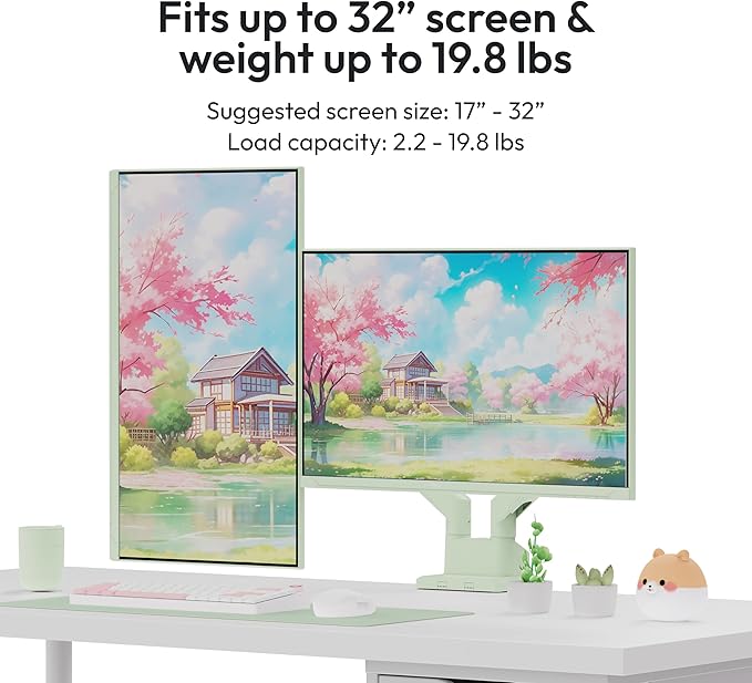 Pixio PS1D Wave Mint Dual Monitor Arm Stand Desk Mount - Fits up to 32 inches Monitors and up to 19.8lbs. VESA Compatibility and Integrated Cable Management