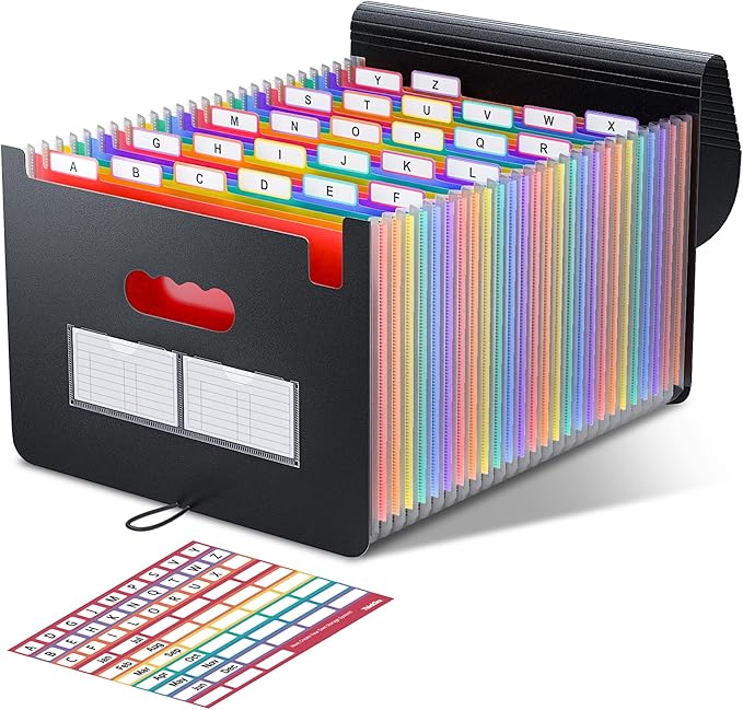 ThinkTex Accordion File Organizer, 26 Pockets Expanding File Folders, Monthly Bill Receipt Documents Organizer, Colorful Tabs, Letter/A4 Size for School, Home and Office, Classroom Must Haves