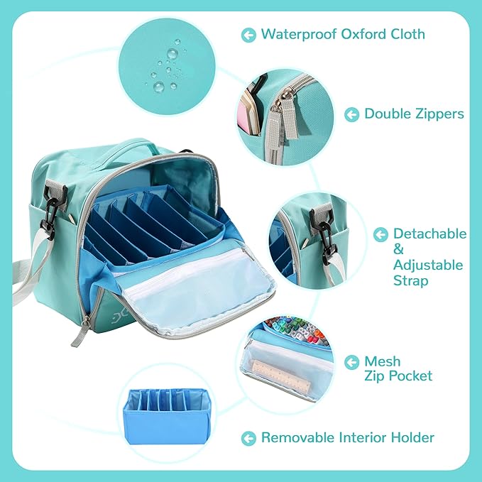 Togood Storage Tote Bag for Marker Pens Brush Pen Coloring Pencils Books Art and Crafts Supplies Tools Cosmetics, Up to 130 Pens,light green