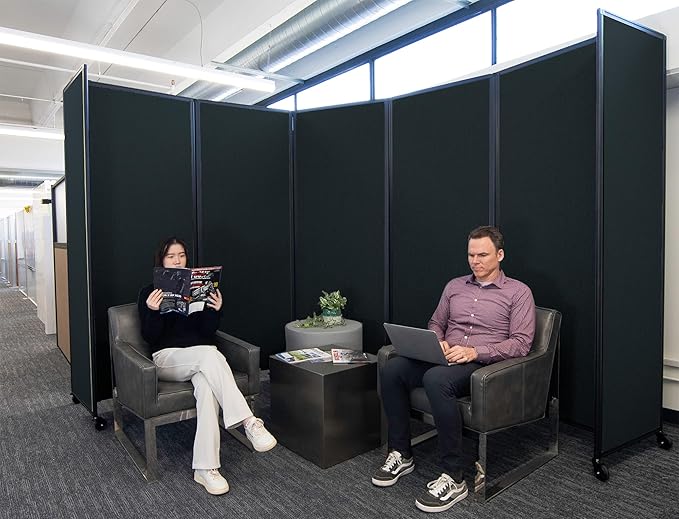 Versare Room Divider 360 Portable Wall Partition | Folding Panels | Large Freestanding Divider | Locking Wheels | Temporary Room Separator | 14' x 7'6'', Blue Spruce