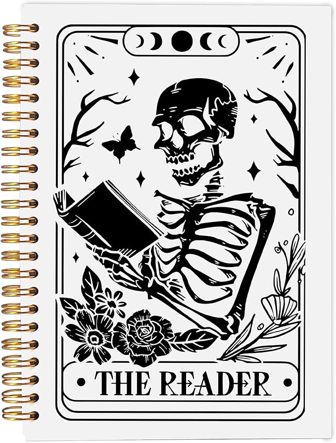 The Reader Tarot Journal Notebook - Book Lovers Readers Gifts, Bookworm Gifts, Gothic Skeleton Notebook Journal, Goth Gifts for Women, Gothic Office Supplies, Spiral Notebook 5.5x8.3