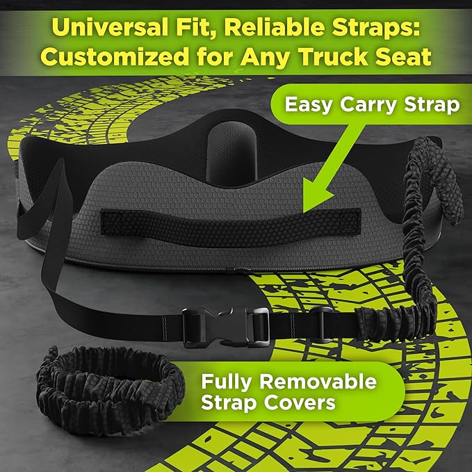 Large Truck Seat Cushion for Truck Driver Seat Cushion - Upgraded Back Support, CertiPUR-US® Certified - Thick Memory Foam, Pain Relief for Hours of Driving, Trucker Approved Big Rig - Black