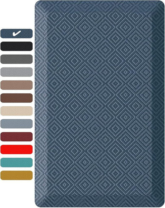 Ophanie Kitchen Mats for Floor, 3/4 inch Thick, Anti Fatigue Cushioned Mat, Kitchen Rugs, Waterproof, Comfort Ergonomic Standing Mat for Office, Home, Sink, 20x32 Blue Non-Slip Ridged Bottom