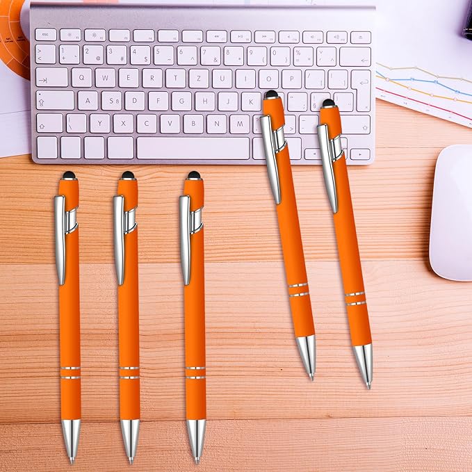 8 Pcs Blue Ink Ballpoint Pen with Stylus Tip 2 in 1 Stylus Ballpoint Pen Metal Pens Stylus Pen for Touch Screens School Office Coworkers (Orange)