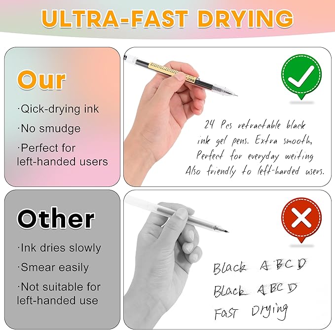 RIANCY Black Gel Ink Pens, 0.35mm Extra Fine Point Tip Smooth Writing Rollerball Pens, Japanese Style No Smudge Ballpoint Pen, Quick Drying for Journaling Office School Stationery Supplies 12pcs