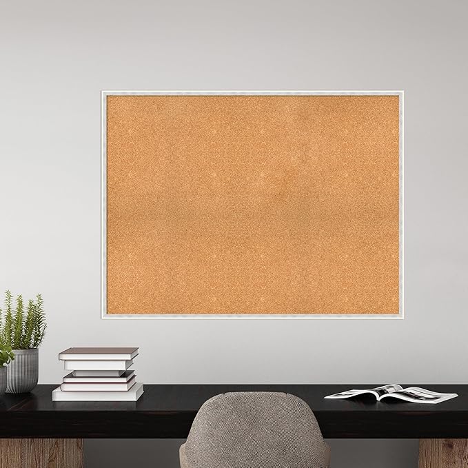 Amanti Art Natural Cork Board for Wall, 37x49 Vision Board with White Frame, Oversize Corkboard Office Decor for Home Organization, Modern Corkboard Pinboard to Display Items for Home Organization in