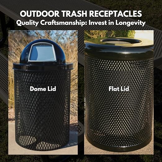 RFT-P-GRN Heavy Duty Round Trash Receptacle with Flat Top, Liner Included, 32 Gallon, Green, Made in America