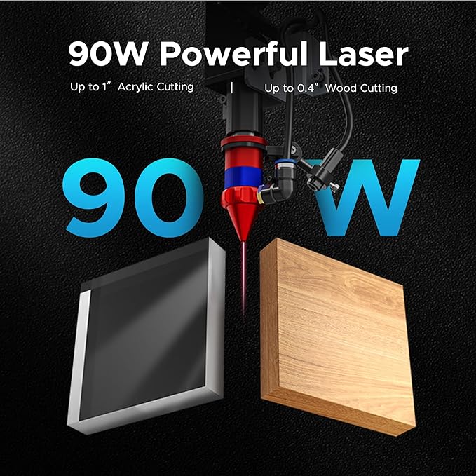 OMTech 90W CO2 Laser Engraver with Water Chiller & LightBurn, 28"x20" Cutting & Engraving Machine with Air Assist, 4-Way Pass, Caster Wheels, RDWorks, for Wood, Glass, Acrylic & More
