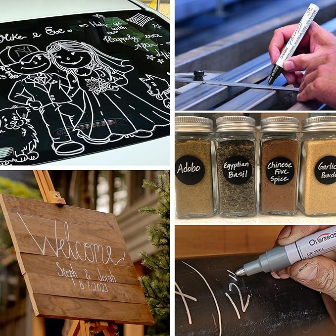 Overseas Black Paint Pens Permanent Markers 24 Pcs, Oil Based Paint Markers Set, Quick Drying, Waterproof, Medium Tip Marker Pens for Metal, Rock, Wood, Plastic, Canvas, Glass, Stone, Rubber, Paper