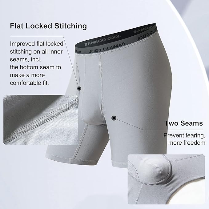 BAMBOO COOL Men's Ultra Breathable Underwear,No Riding Up Boxer Briefs with ComfortFlexible Waistband,Multipack