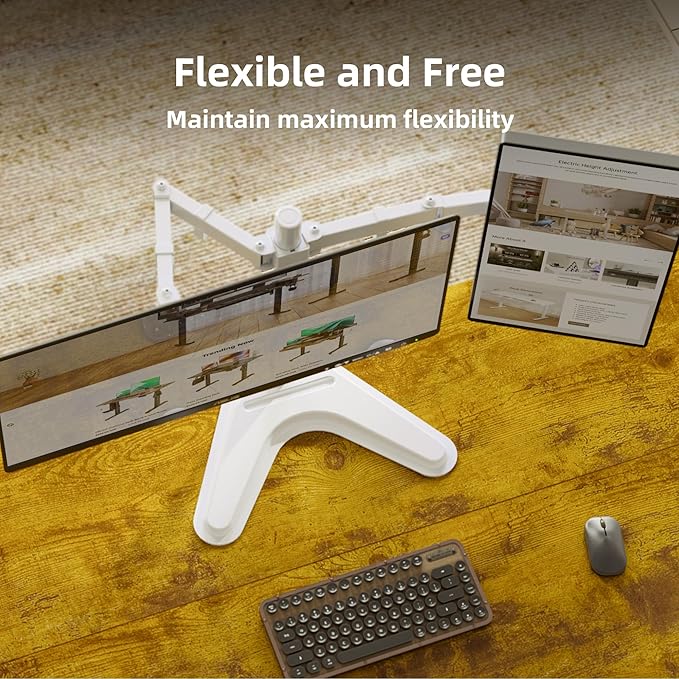 Claiks Dual Monitor Mount, Ergonomic Adjustable Monitor Arm for Max 32 inch Screens, Adjustable Computer Monitor Stand up to 40 lbs, VESA Mounting Holes 75&100mm, White