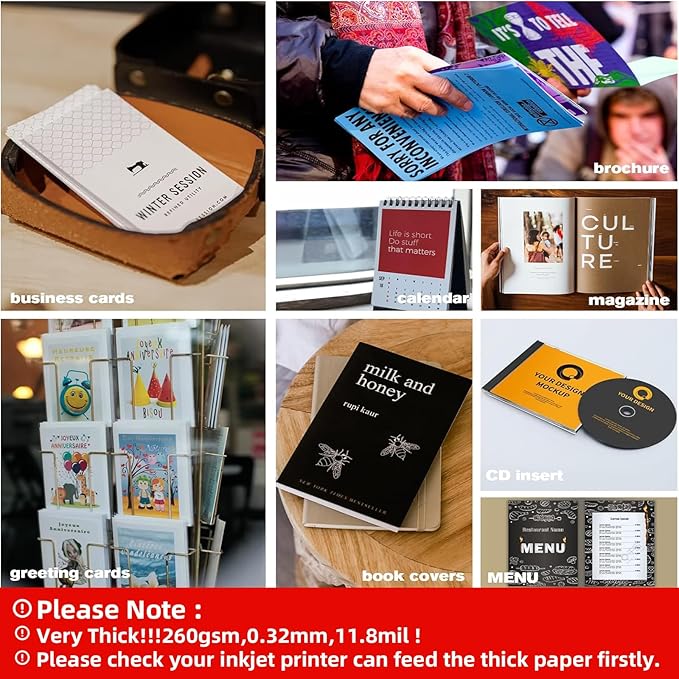 Uinkit Thick Photo Paper Glossy Double Sided 100 Sheets 8.5x11 Heavyweight 68lb 260gsm Inkjet Both Sides Printable 11.8mil A4 Letter size Flyer Bulk Pack 8.5 x 11 Card paper postcard postal A189