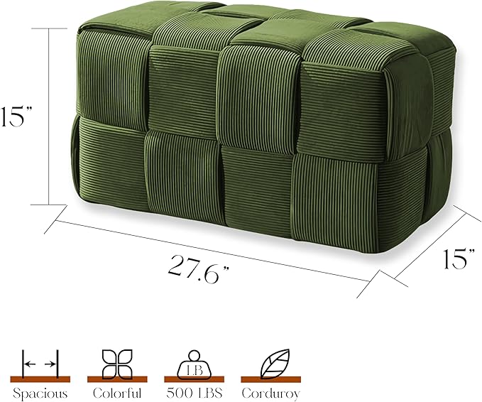 Ottoman Foot Rest Soft and Comfortable Ottoman Square Corduroy Woven Design Sofa Stool (Green-L)