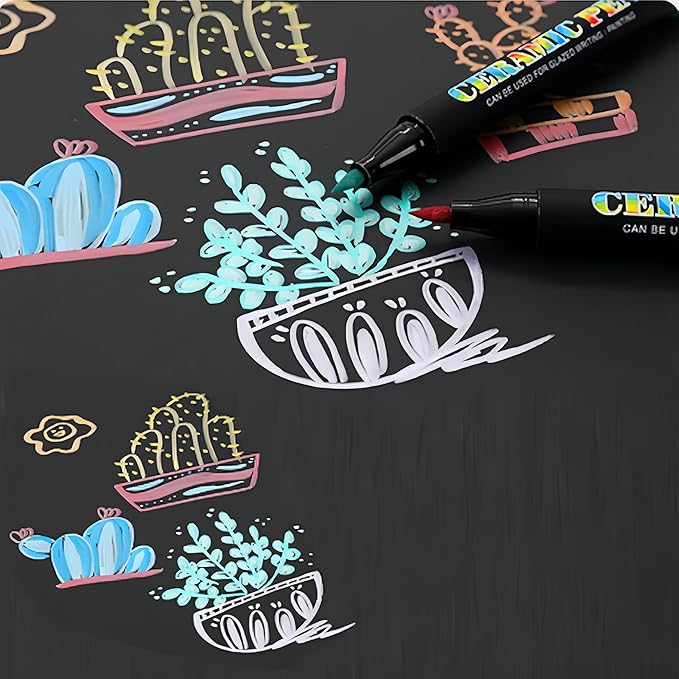 Permanent Marke Ceramics Pens 12 Colors Porcelain Paint Brush Pen for Both Glazed and Unglazed Ceramics Christmas Decoration Wine Markers