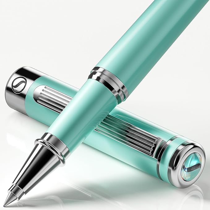 Scriveiner Mint Green Rollerball Pen - Stunning Luxury Pen With Chrome Finish, Schmidt Ink Refill, Best Roller Ball Gift Set for Men & Women, Professional, Executive Office, Nice Pens