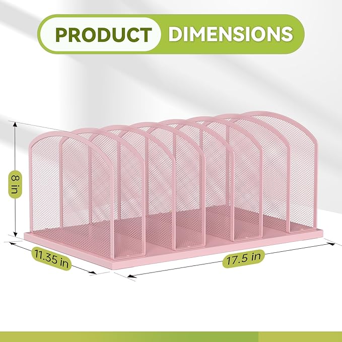 Desk File Organizer Vertical 7 Sections Mesh File Sorter Paper Storage Organizer for Desk, Office Organization File Holder Rack,Pink