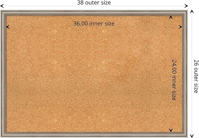 Amanti Art Natural Cork Board for Wall, 26x38 Vision Board with Silver Wood Frame, Large Corkboard Office Decor for Home Organization, Casual Corkboard Pinboard to display items for home organization