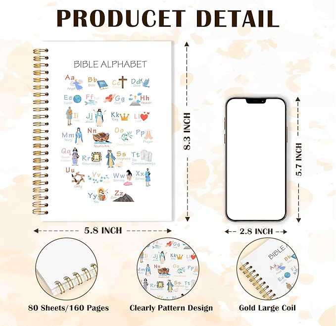 Qabliqo Bible Alphabet Christian Spiral Notebooks, Educational Bible Verse Journals for Writing, ABC Alphabet Christian Journal, Religious Scripture Notebook for Note Taking, 5.5x8.3 Inch